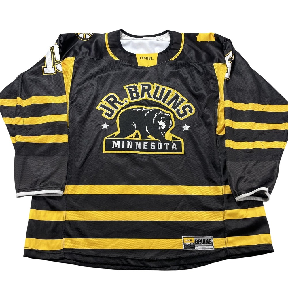 Minnesota Jr. Bruins Jersey Mens Large Black Yellow Hockey UNRL Bear Logo 15